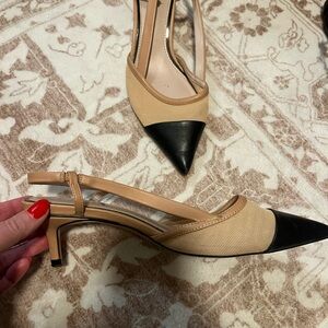 Zara Tan and Black Pointed Slingback Heels